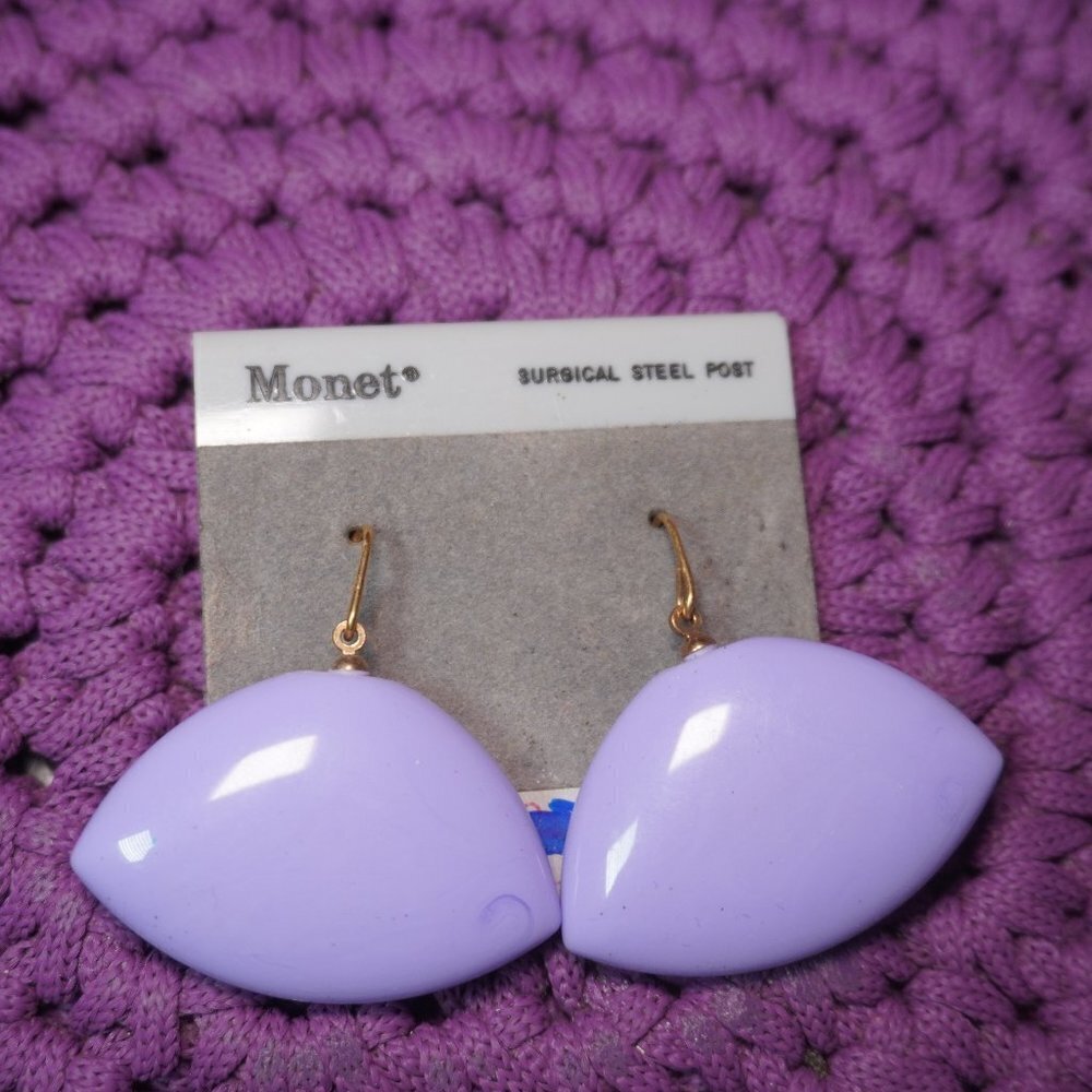 Monet Womens Light Purple Abstract Shaped Surgical Steel Dangle Earrings